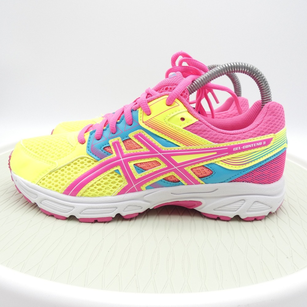 Asics Gel-Contend 3 Womens Running Shoes Neon Yellow Pink Blue C566N Size 6 - Picture 3 of 11